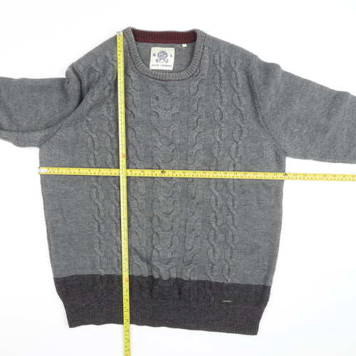 Guide London Men's Grey 3XL Cable-Knit Wool Blend Jumper