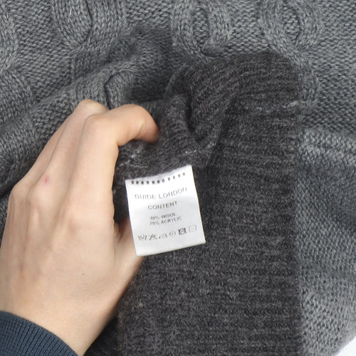 Guide London Men's Grey 3XL Cable-Knit Wool Blend Jumper