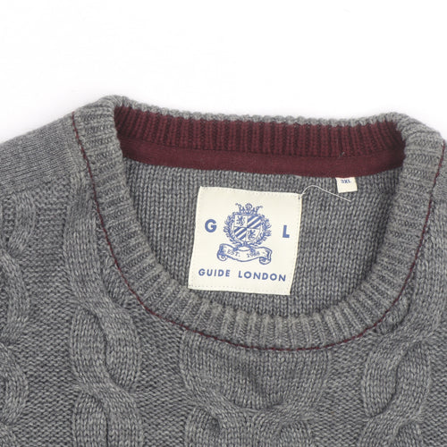 Guide London Men's Grey 3XL Cable-Knit Wool Blend Jumper