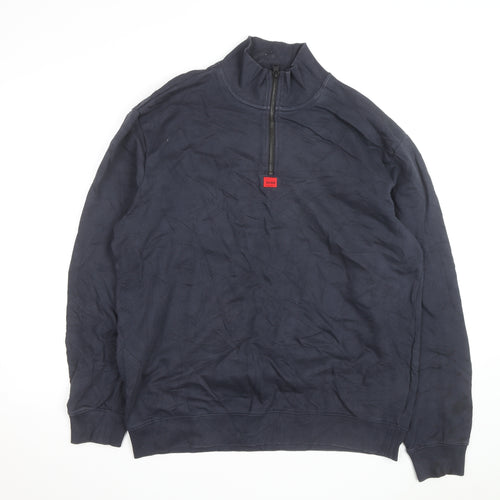 HUGO Mens Blue XL 1/4 Zip High Neck Pullover Sweatshirt