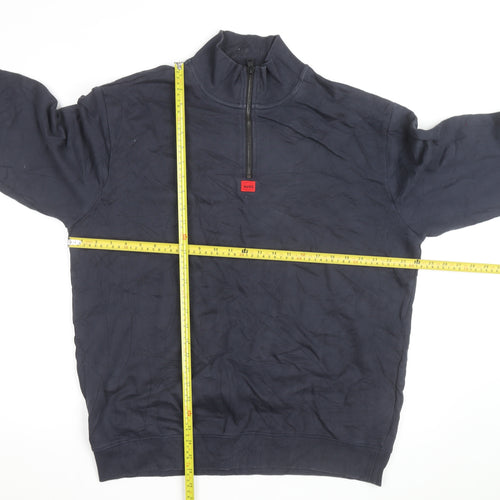 HUGO Mens Blue XL 1/4 Zip High Neck Pullover Sweatshirt