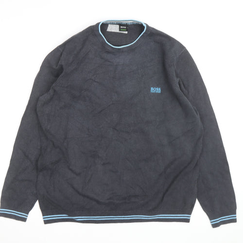 Hugo Boss Men's Grey Cotton Crew Neck Pullover Jumper XXL