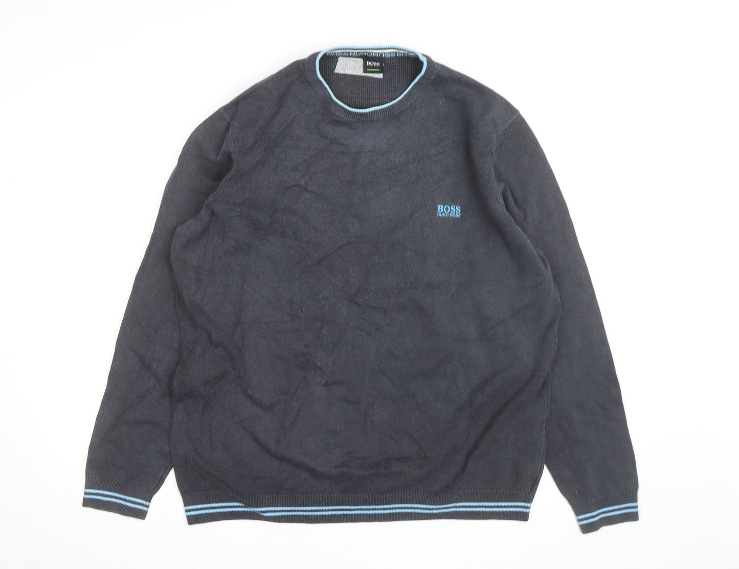 Hugo Boss Men's Grey Cotton Crew Neck Pullover Jumper XXL