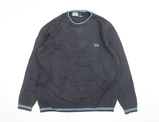 Hugo Boss Men's Grey Cotton Crew Neck Pullover Jumper XXL