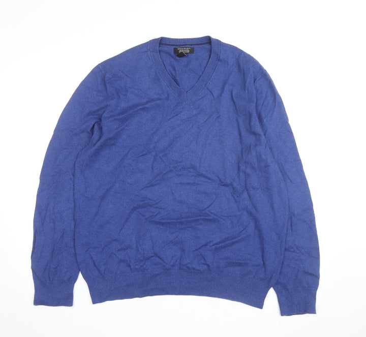 Banana Republic Men’s Blue Cotton Cashmere V-Neck Jumper XL