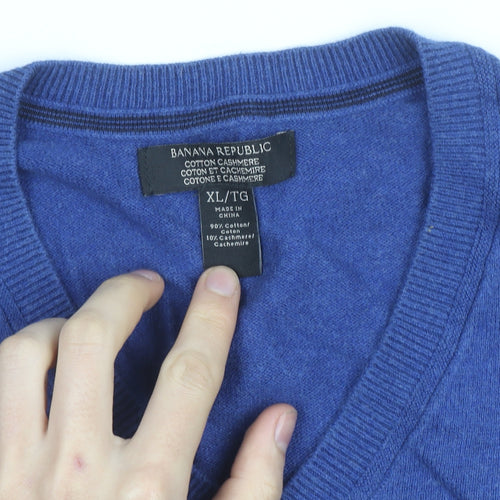 Banana Republic Men’s Blue Cotton Cashmere V-Neck Jumper XL