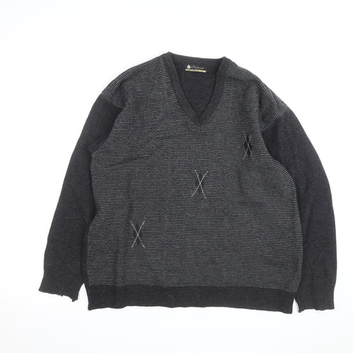 Oxford Mens Grey Lambswool V-Neck Pullover Jumper XL