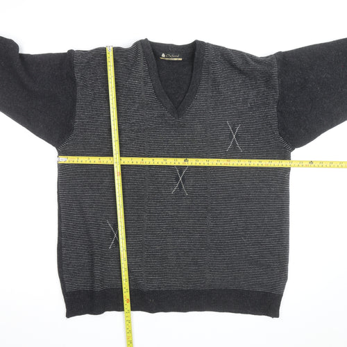 Oxford Mens Grey Lambswool V-Neck Pullover Jumper XL