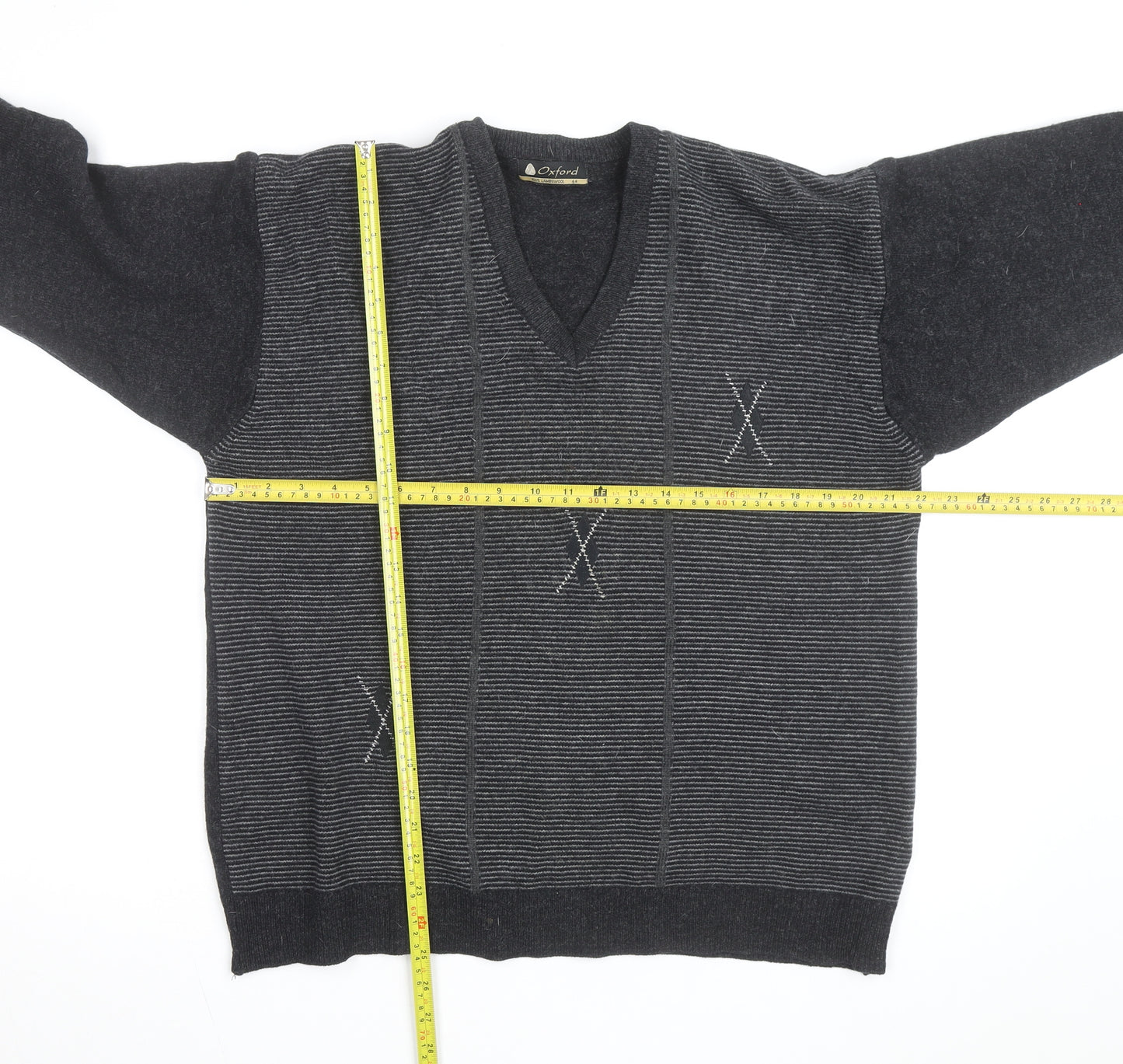 Oxford Mens Grey Lambswool V-Neck Pullover Jumper XL