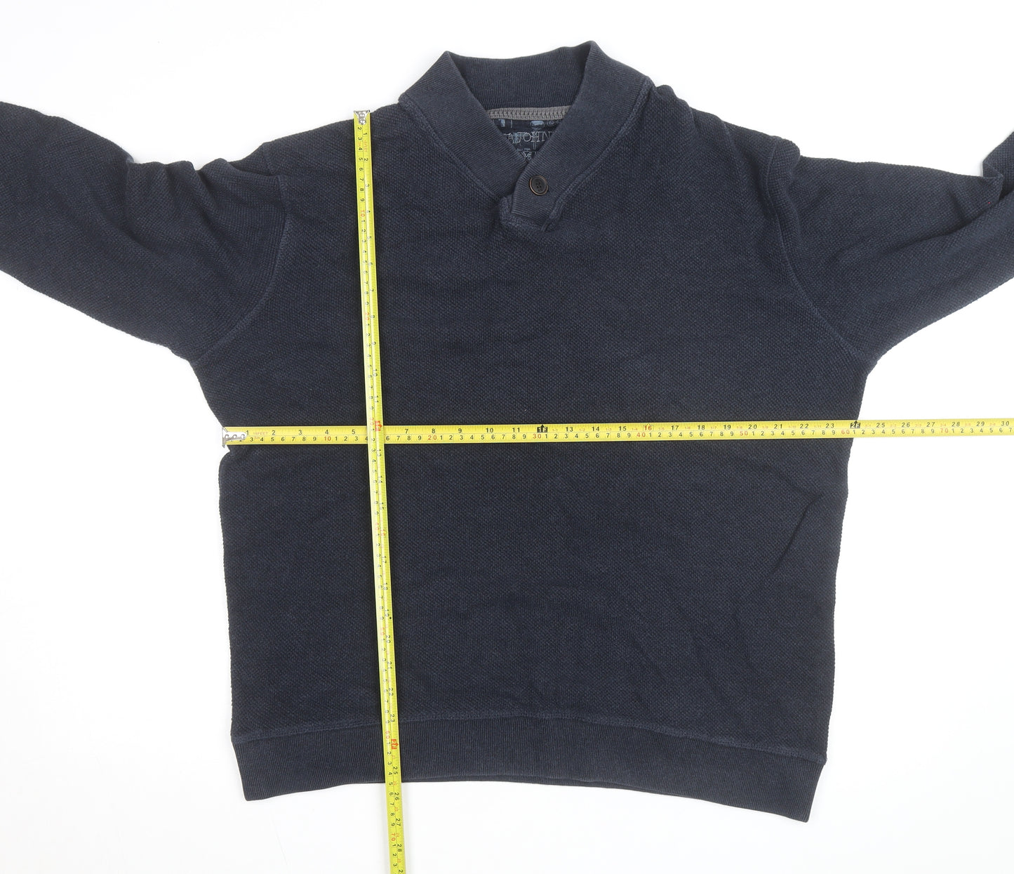 RJR John Rocha Mens Blue Collared Pullover Jumper Size M Cotton Blend