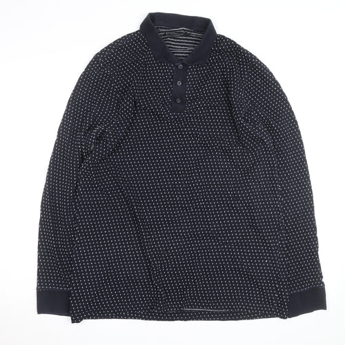 French Connection Men's Blue XL Long Sleeve Knit Polo Shirt