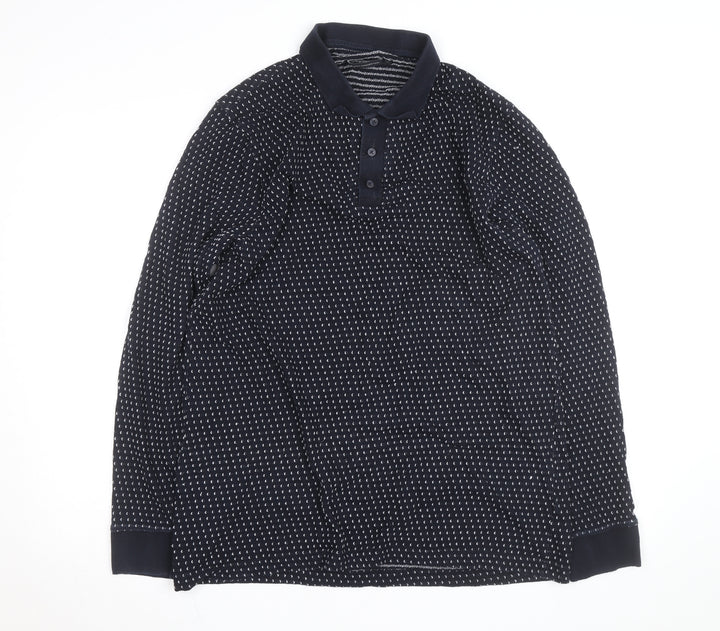French Connection Men's Blue XL Long Sleeve Knit Polo Shirt