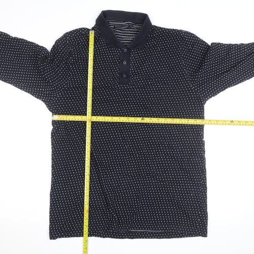 French Connection Men's Blue XL Long Sleeve Knit Polo Shirt