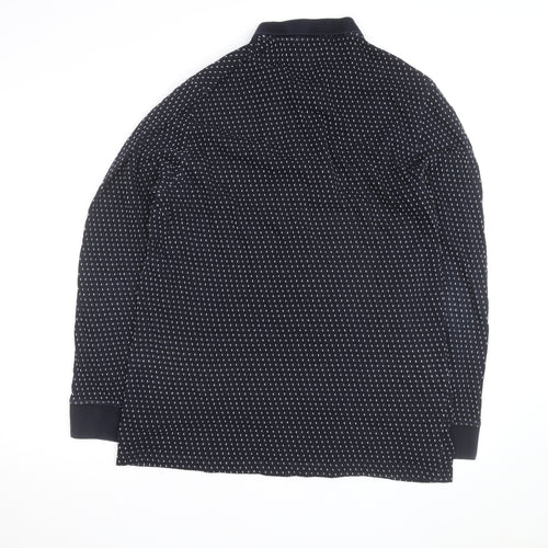 French Connection Men's Blue XL Long Sleeve Knit Polo Shirt