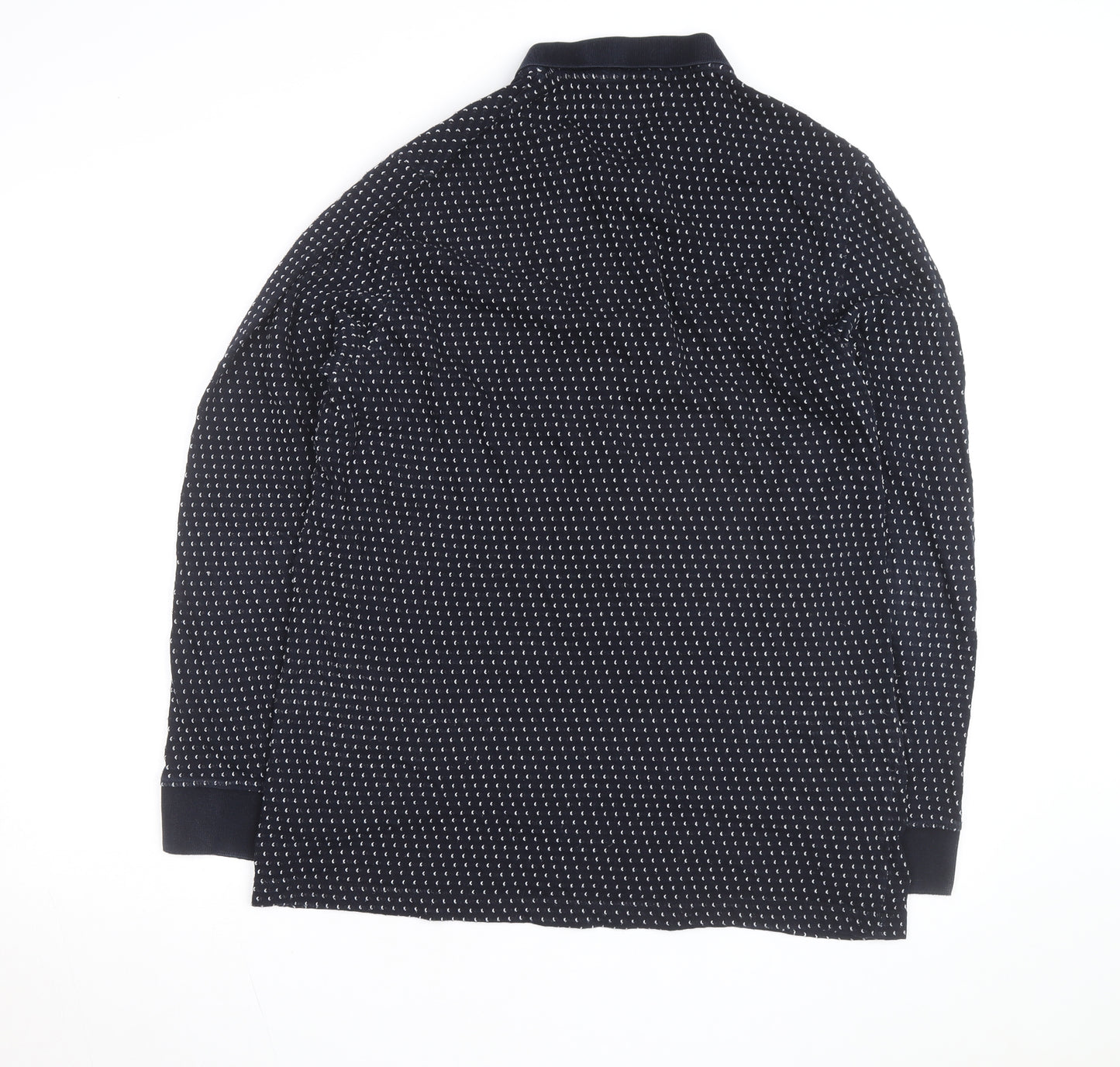 French Connection Men's Blue XL Long Sleeve Knit Polo Shirt