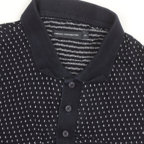 French Connection Men's Blue XL Long Sleeve Knit Polo Shirt