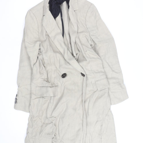 Zara Woman Beige Linen Blend Long Double Breasted Coat Size XS