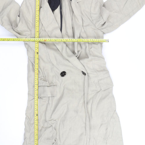 Zara Woman Beige Linen Blend Long Double Breasted Coat Size XS