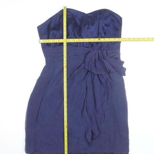 Coast Women's Blue Silk Strapless Short Dress Size 16