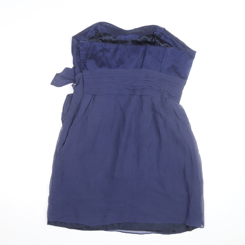 Coast Women's Blue Silk Strapless Short Dress Size 16