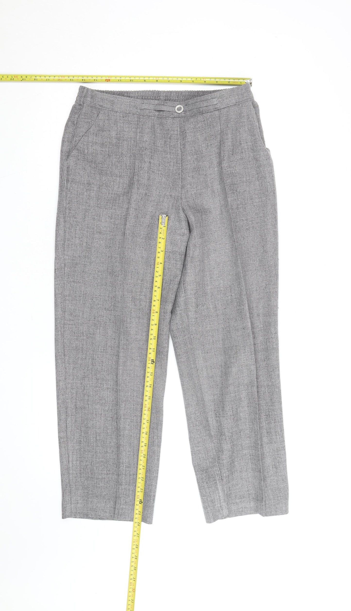 Marks and Spencer Women's Grey Herringbone Elastic Waist Trousers UK 12