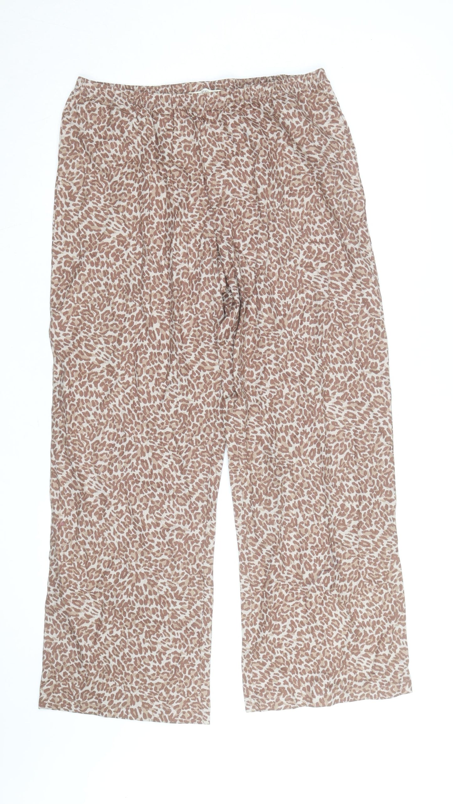 Marks and Spencer Womens Beige Animal Print Cotton Modal Trousers Medium