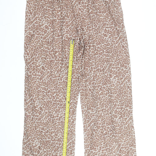 Marks and Spencer Womens Beige Animal Print Cotton Modal Trousers Medium