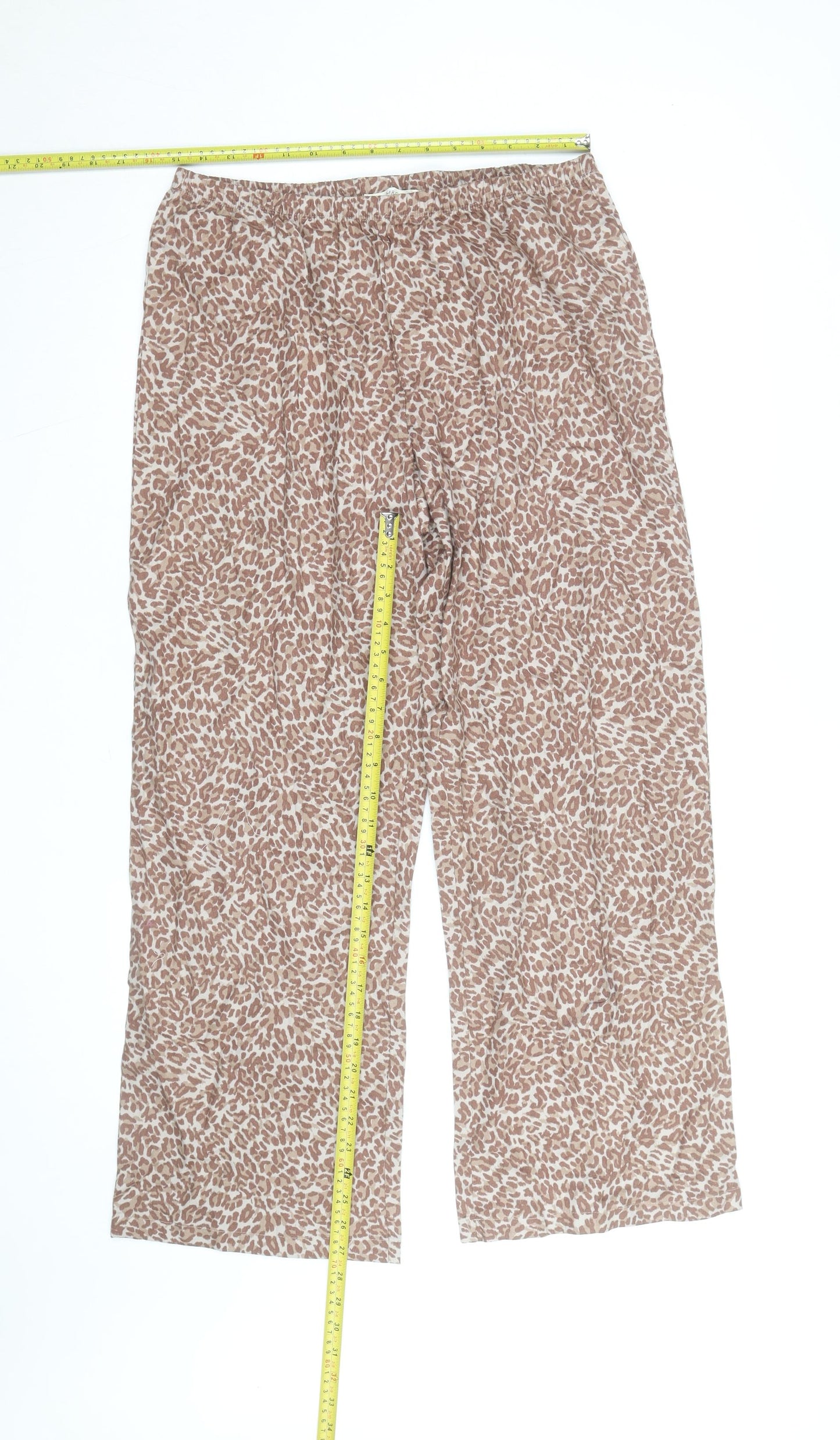 Marks and Spencer Womens Beige Animal Print Cotton Modal Trousers Medium