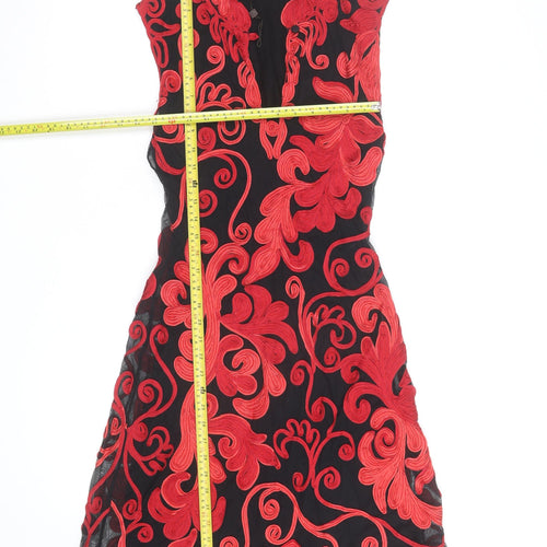 Phase Eight Women’s Black Red Embroidered Sheath Dress Size 10