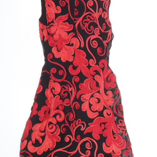 Phase Eight Women’s Black Red Embroidered Sheath Dress Size 10