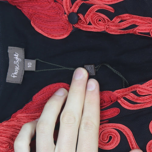Phase Eight Women’s Black Red Embroidered Sheath Dress Size 10