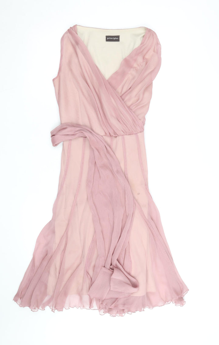 Principles Women Pink Size 10 Sleeveless Chiffon Wrap Dress