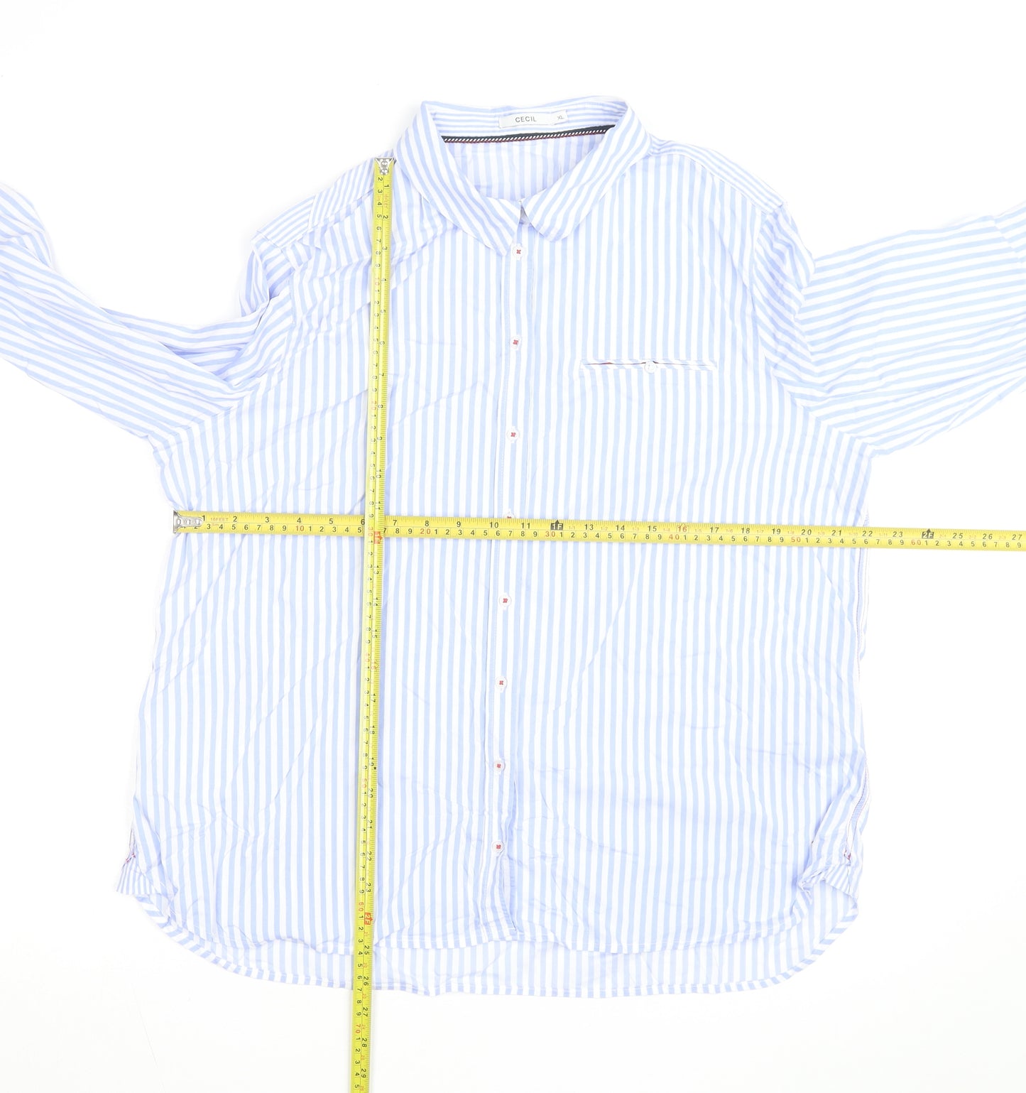 Cecil Men’s Blue White Striped Button-Up Long Sleeve Shirt XL