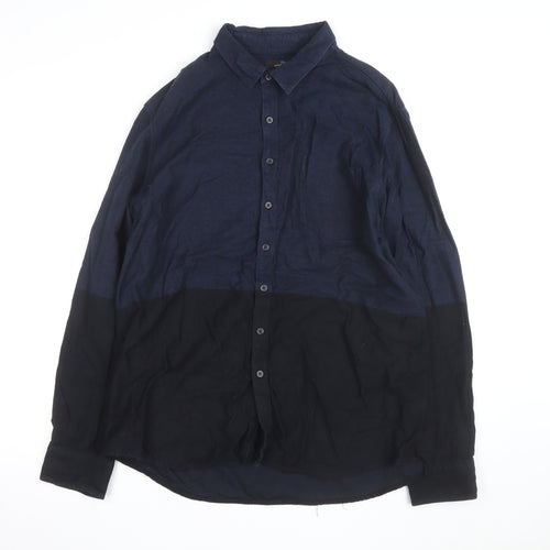Marc Anthony Men's Blue Colourblock Slim Fit Cotton Button-Up Shirt XL