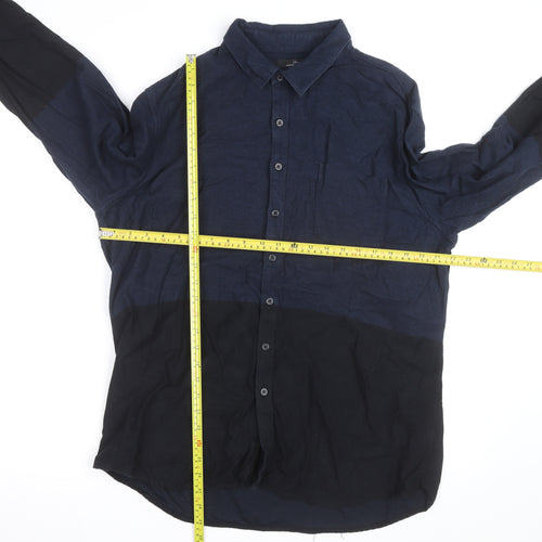 Marc Anthony Men's Blue Colourblock Slim Fit Cotton Button-Up Shirt XL