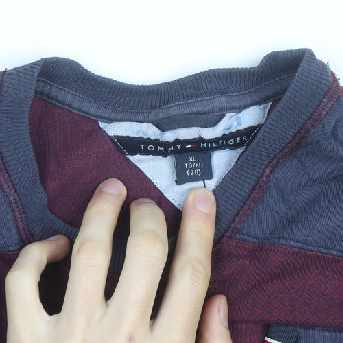 Tommy Hilfiger Men's Red XL Long Sleeve Quilted Shoulder Casual Top