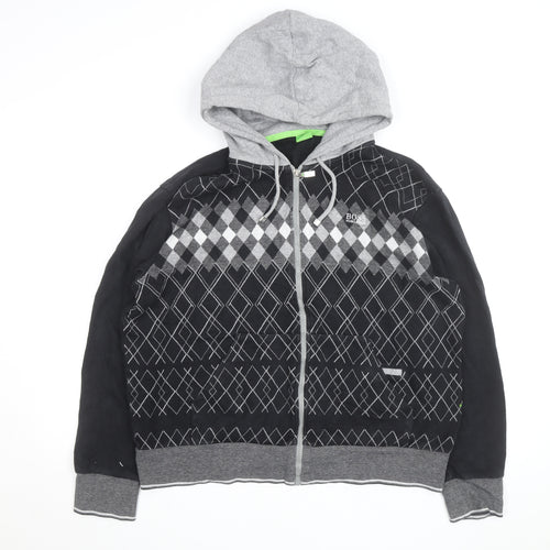 BOSS Mens Black Argyle Full Zip Hoodie XL Classic Knit Sweatshirt
