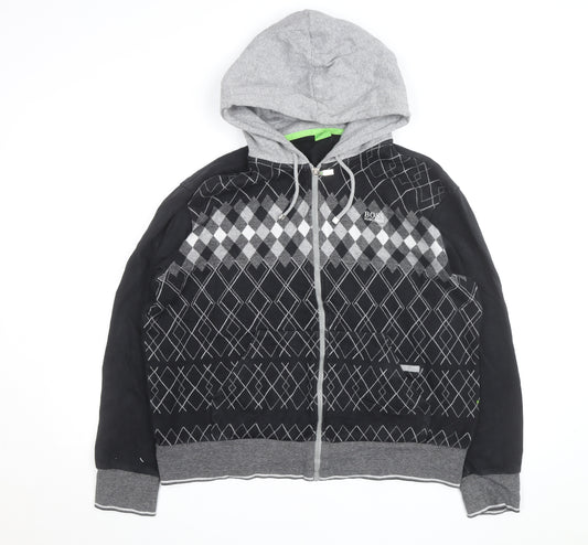 BOSS Mens Black Argyle Full Zip Hoodie XL Classic Knit Sweatshirt