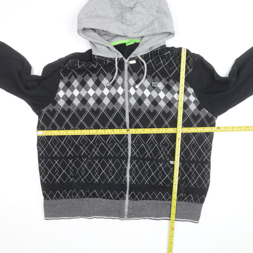BOSS Mens Black Argyle Full Zip Hoodie XL Classic Knit Sweatshirt