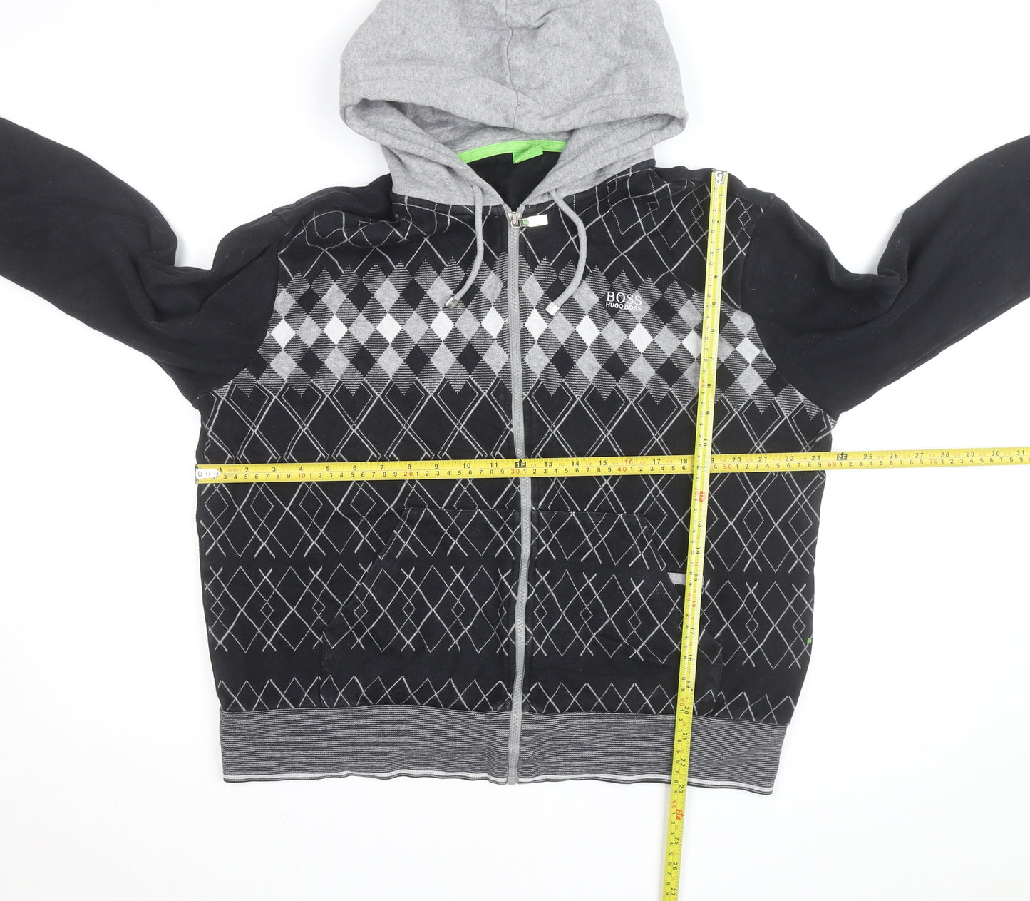 BOSS Mens Black Argyle Full Zip Hoodie XL Classic Knit Sweatshirt