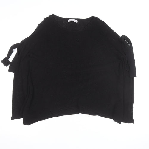 Zara Women Black Knit Jumper Size 10 Bow Sleeve Classic Style