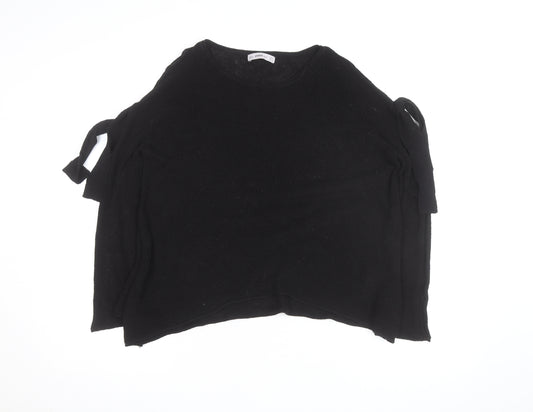 Zara Women Black Knit Jumper Size 10 Bow Sleeve Classic Style