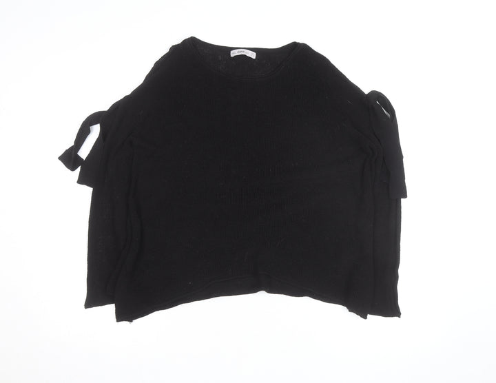 Zara Women Black Knit Jumper Size 10 Bow Sleeve Classic Style