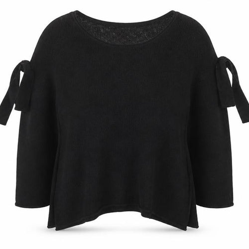 Zara Women Black Knit Jumper Size 10 Bow Sleeve Classic Style