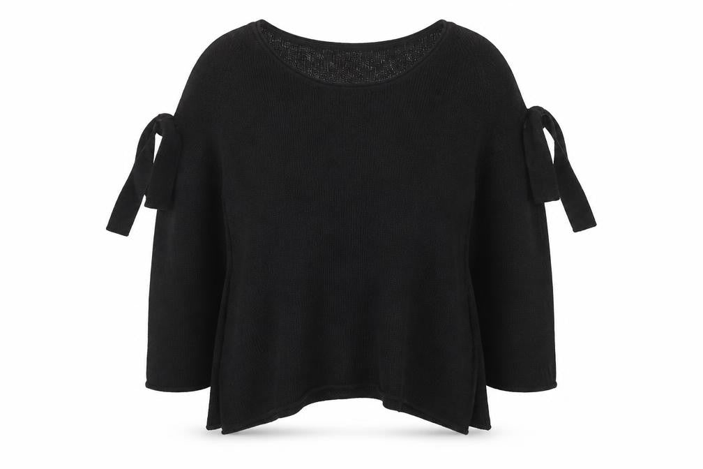 Zara Women Black Knit Jumper Size 10 Bow Sleeve Classic Style