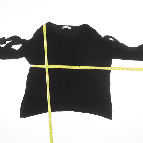 Zara Women Black Knit Jumper Size 10 Bow Sleeve Classic Style