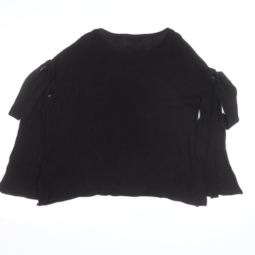 Zara Women Black Knit Jumper Size 10 Bow Sleeve Classic Style