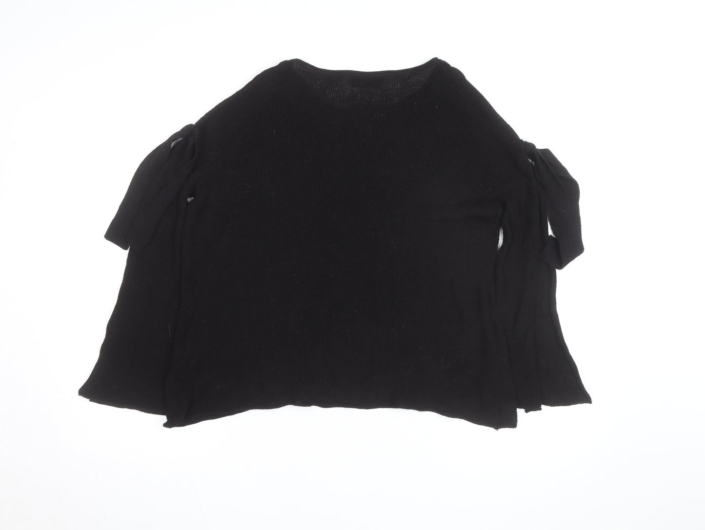 Zara Women Black Knit Jumper Size 10 Bow Sleeve Classic Style