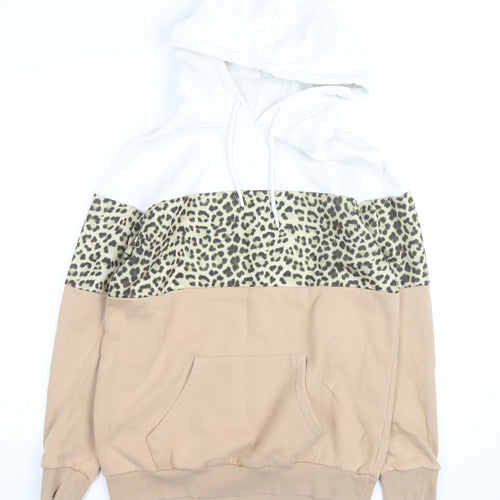 Next Womens Beige Leopard Print Hoodie Size 12 Cotton Blend Pullover