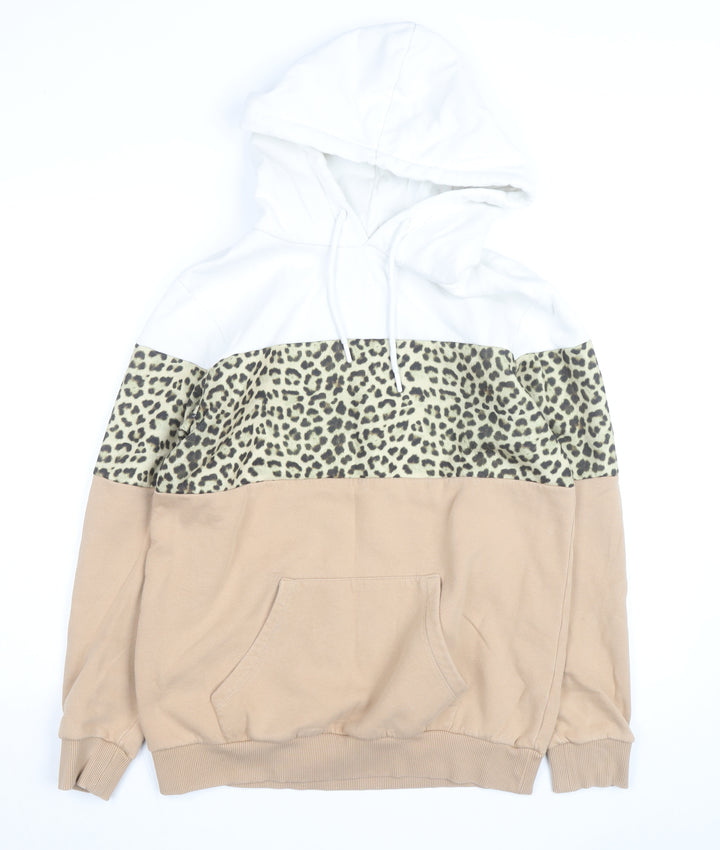 Next Womens Beige Leopard Print Hoodie Size 12 Cotton Blend Pullover